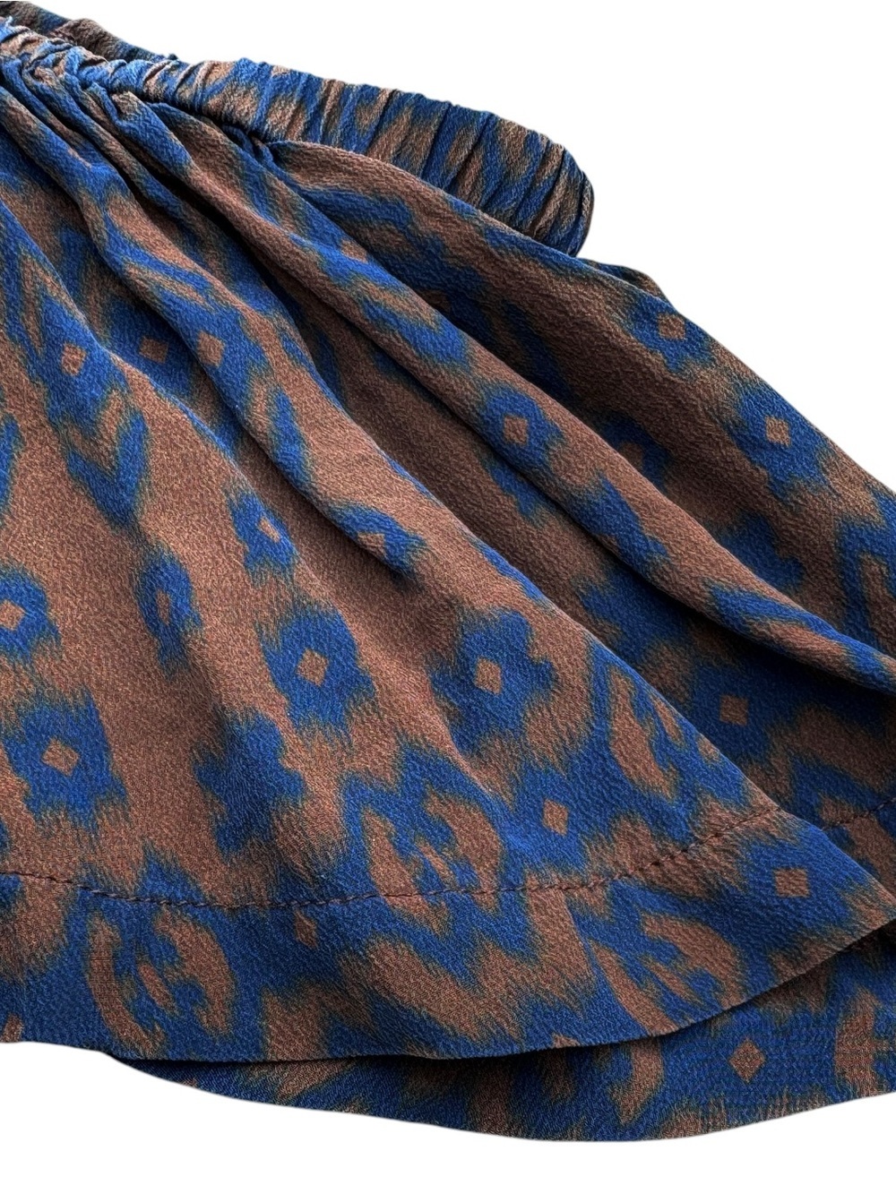 Gold Hawk Off Shoulder Silk Cami Top Brown Navy Ikat Print - L - Picture 3 of 6